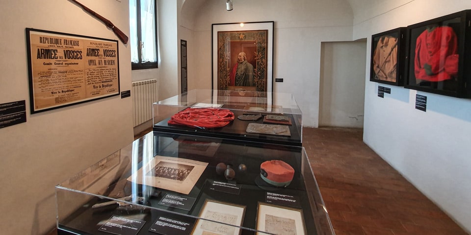 Garibaldi portrait, rifle, pistols and Garibaldian memorabilia inside the Museum of the Roman Republic