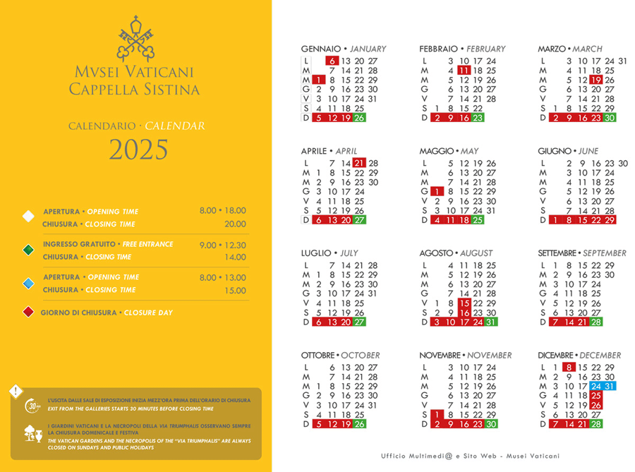 opening days and hours schedule of the Vatican Museums for 2025