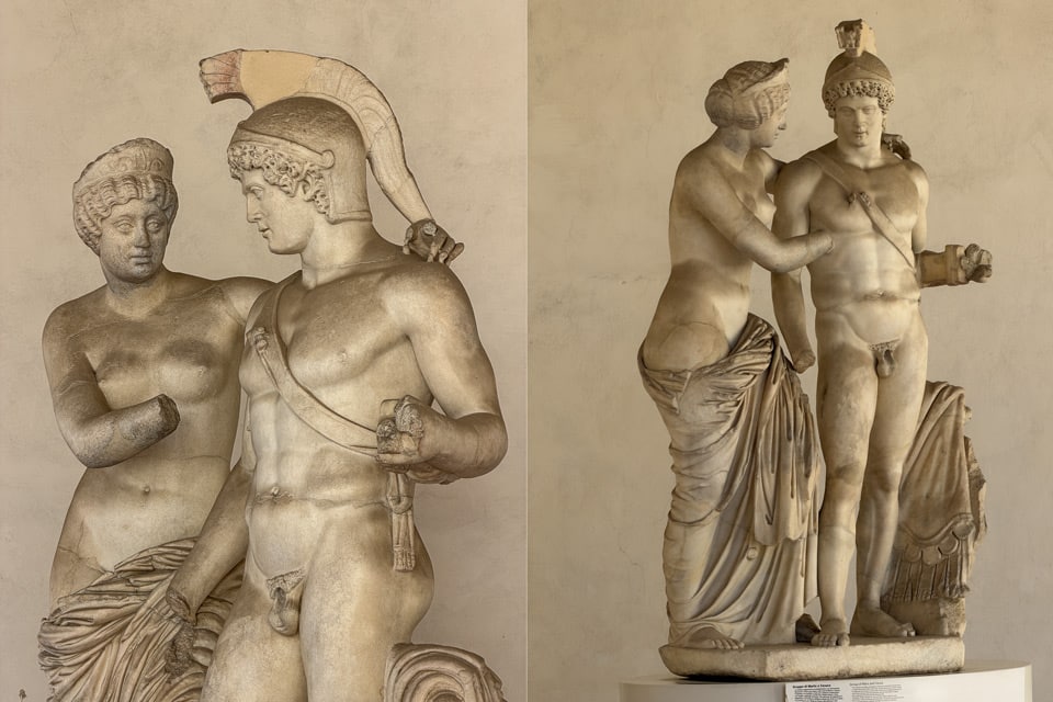 Roman marble statue group of Mars and Venus (circa 170 AD) from Ostia, National Roman Museum, Baths of Diocletian, Rome