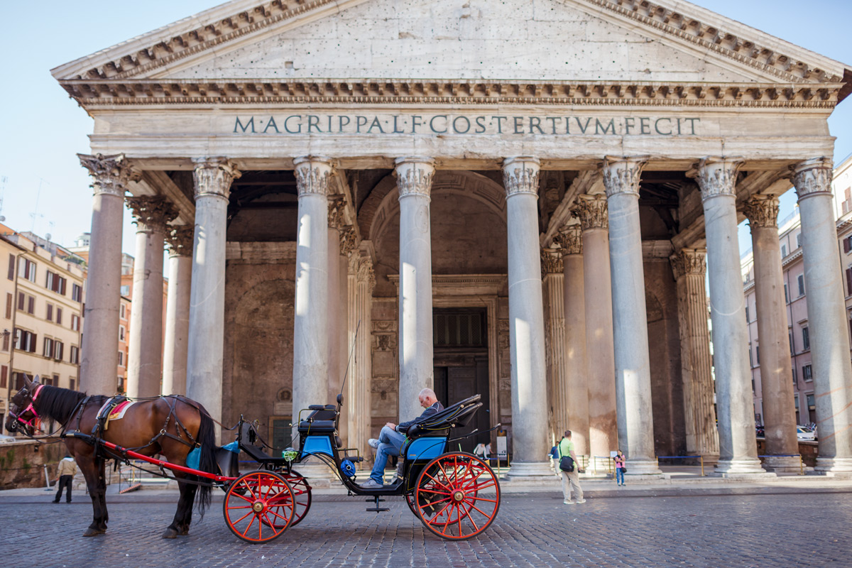 Pantheon facade inscription M AGRIPPA L F COS TERTIVM FECIT in Rome
