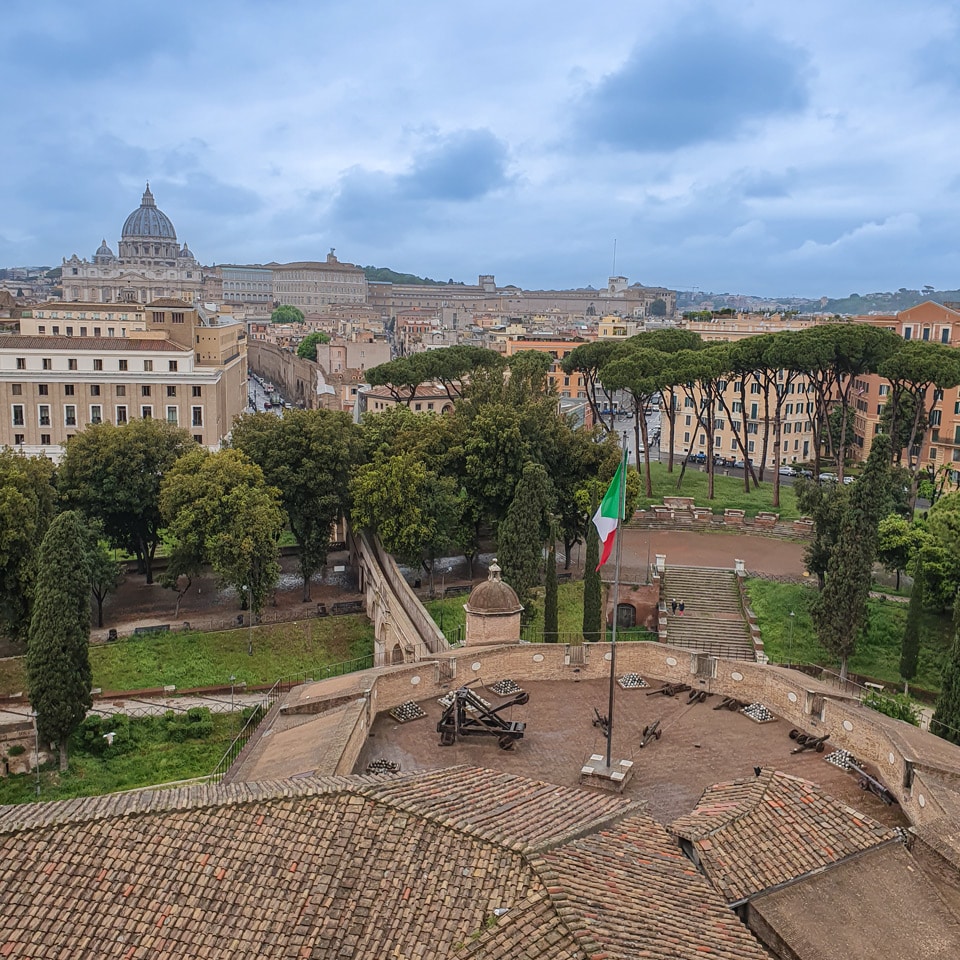 Passetto di Borgo wall connecting Castel Sant'Angelo to the Vatican, seen from the castle terrace, Rome