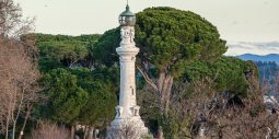 Faro del Gianicolo rising above the pine trees on Janiculum Hill in Rome