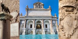 Louve capitoline, inscriptions latines sur la fontaine de l’Acqua Paola et relief SPQR à Rome