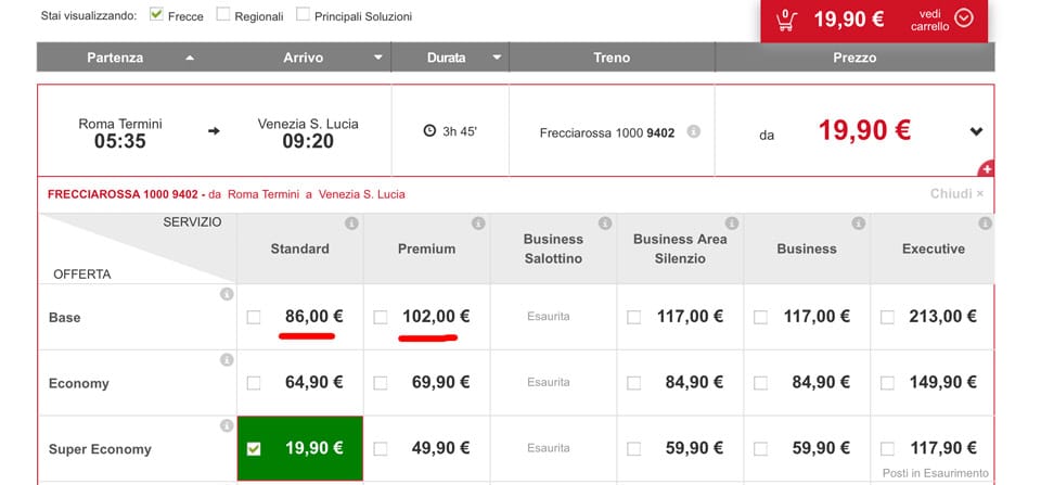 rome venice trenitalia super economy