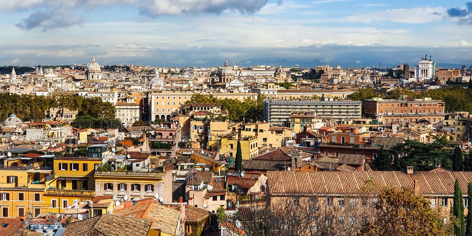 View from the Royal Academy of Spain over Trastevere toward the Vittoriano