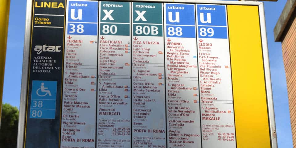 schedule near bus stops in Rome