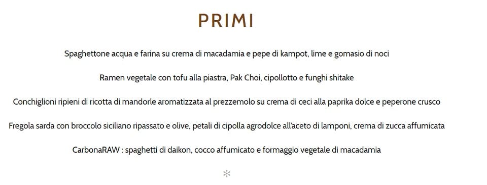 romeow menu primi