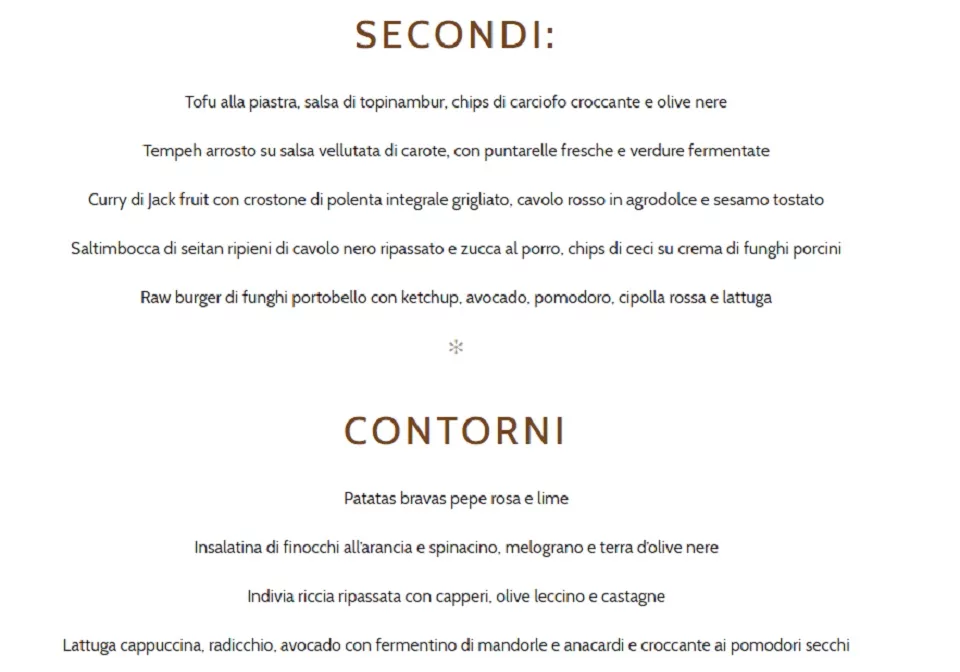 romeow menu contorni e secondi