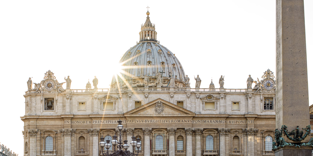 Facade of St Peter's Basilica with Pope Paul V's Latin inscription dated 1612