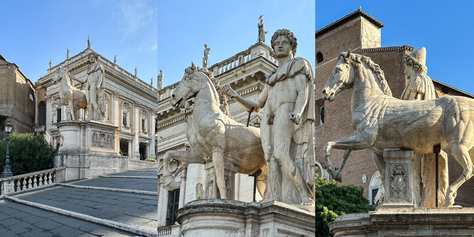 Estatuas de Cástor y Pólux Dioscuros hijos legendarios de Zeus Monte Capitolino Roma