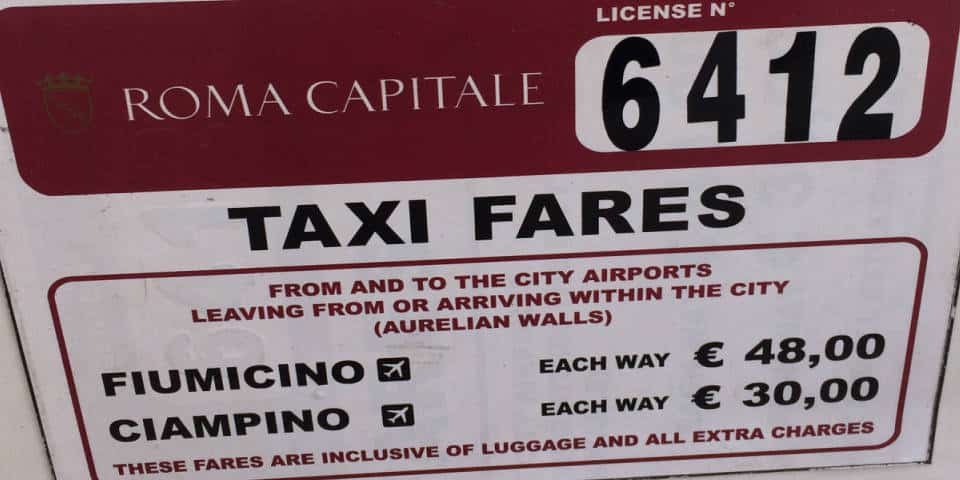 Tarifas fijas de taxi desde el aeropuerto en Roma