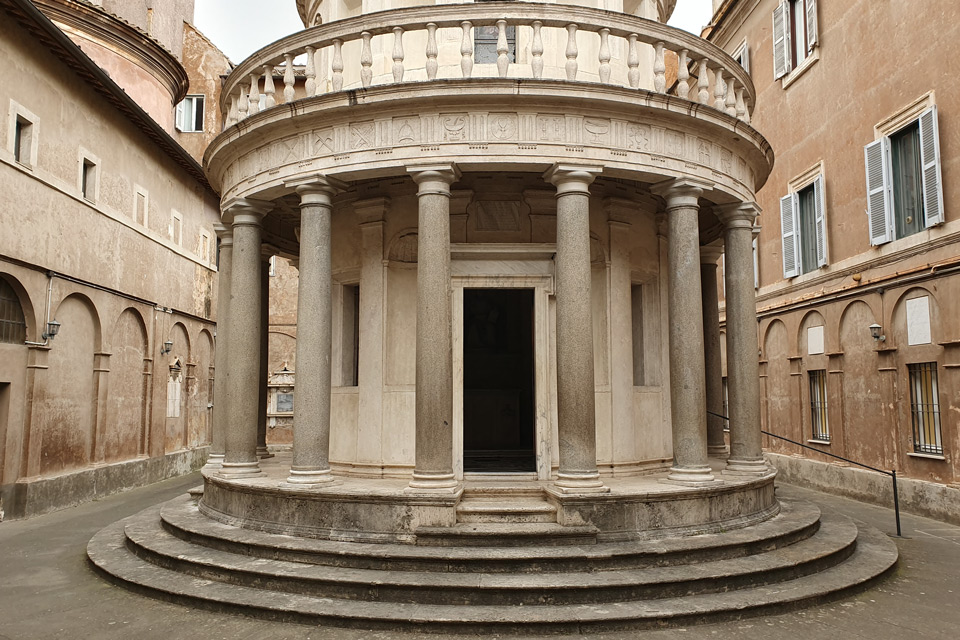 Doric granite columns and entrance of Bramante's Tempietto at San Pietro in Montorio