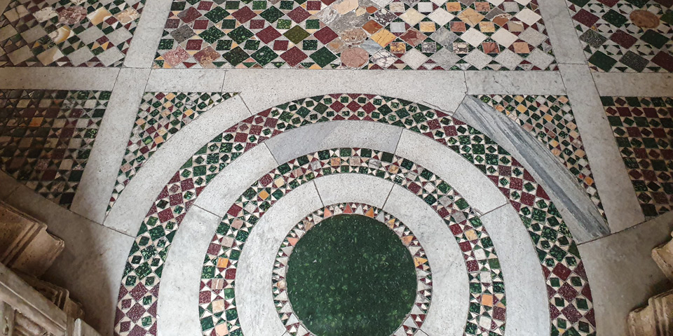 Polychrome marble Cosmatesque floor inside the Tempietto del Bramante
