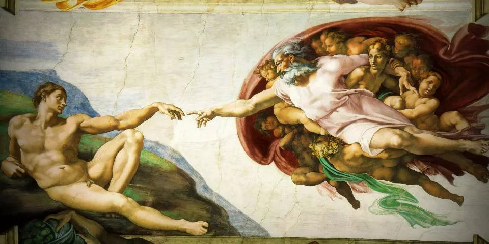 The creation of Adam in The Sistine chapel Michelangelo 