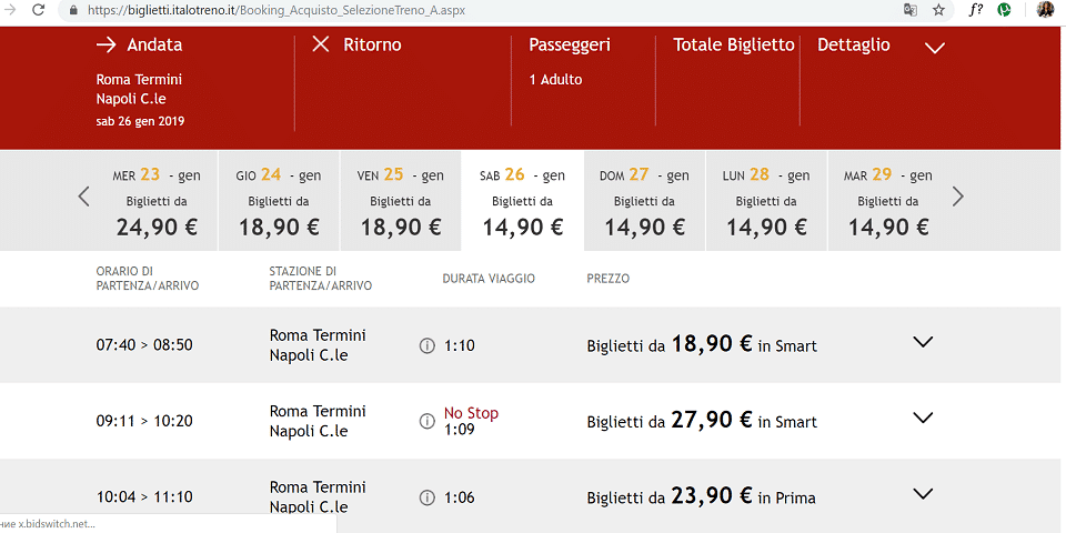 Train timetable from Rome Termini to Naples