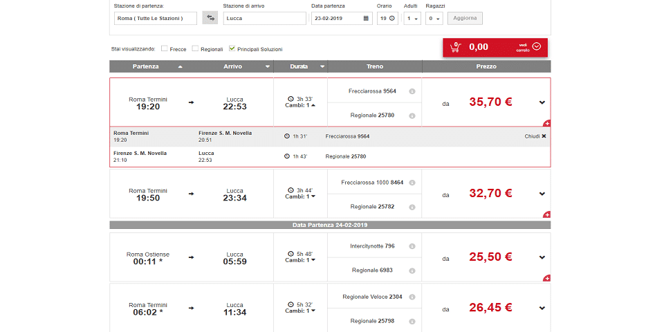 Schedule trains from Rome to Lucca Tuscany