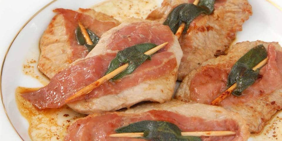 Saltimbocca Escalope with bacon Roman dish