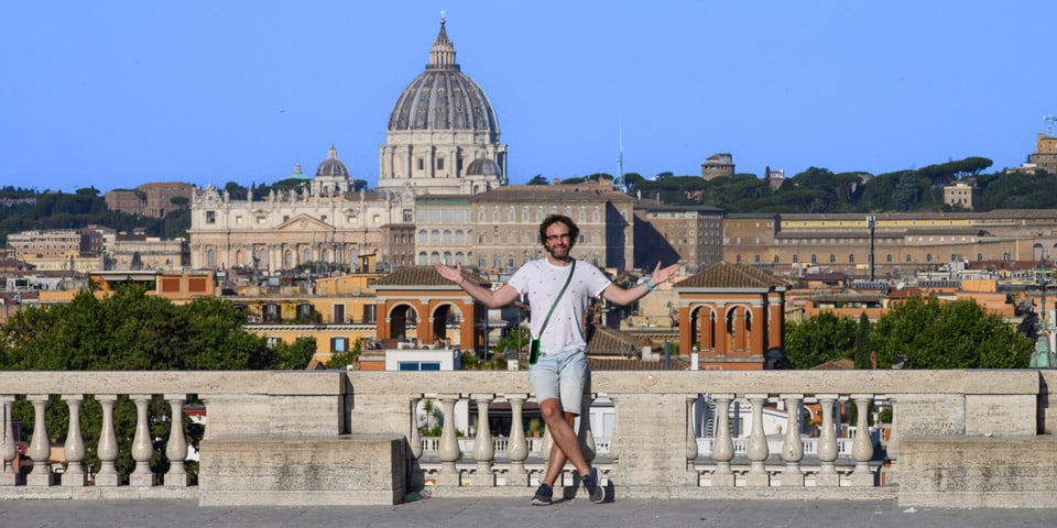 views of the majestic St.Peter's Basilica in Vatican City from Villa Borghese Observation Desk