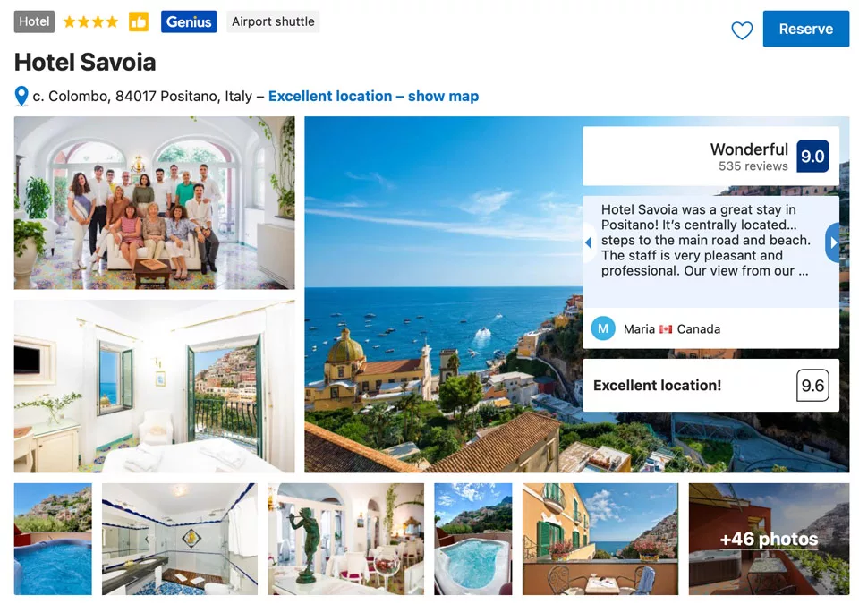 where to stay in Positano Hotel Savoia 4 star