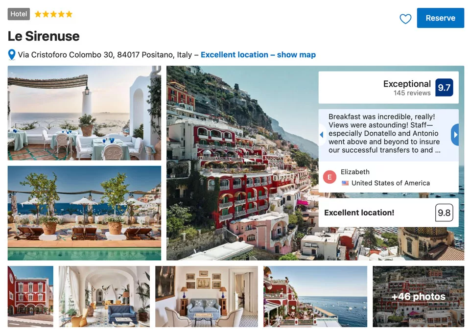 where to stay in Positano Le Sirenuse 5 star